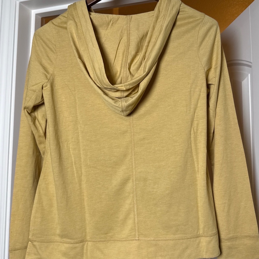 Womens Mustard Yellow V-Neck Lightweight Jersey NWOT Hoodie Kangaroo Pocket L‎ - Picture 4 of 8